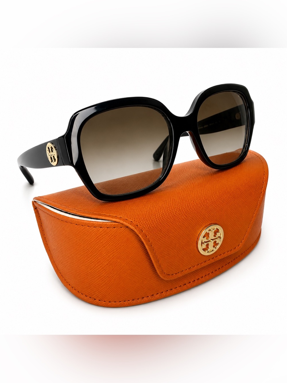 Tory Burch Black Oversized Sunglasses | Orange Case